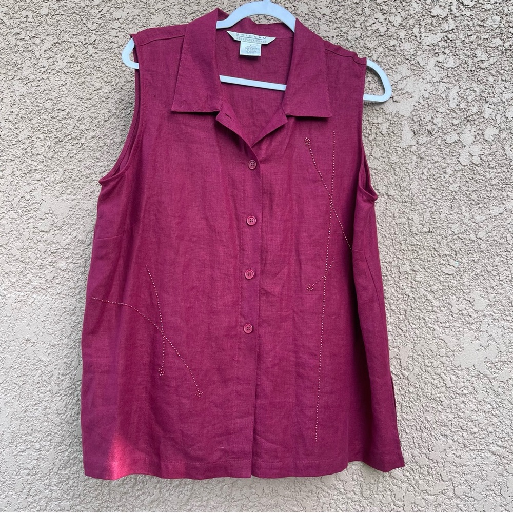 Women’s 100% Linen 2-Piece Set Sleeveless Shirt‎ Pants Airy Breathable Lagenlook - Picture 4 of 17